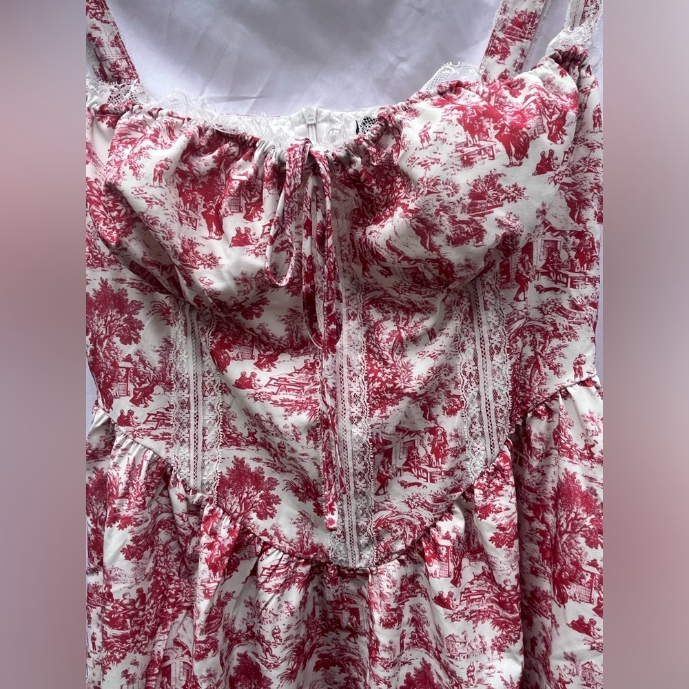 *SOLD* NWT | Women’s BooHoo Red Porcelain Strappy Milkmaid Mini Dress | Size 8 - Picture 6 of 13